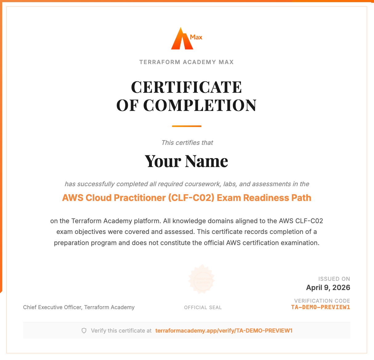 Example Terraform Academy Certificate of Completion